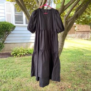 Womens Zara Black Puff Sleeve Peasant Dress XL